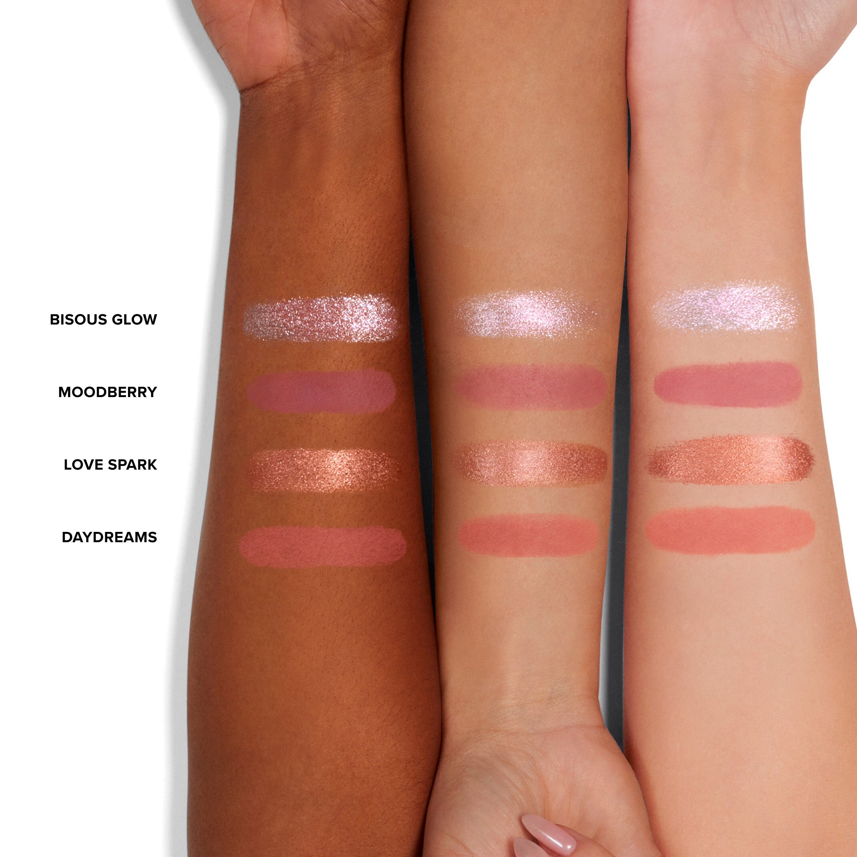 Daydreams Face Palette Holiday 2026, Daydreams — Blush Moodberry — Blush Bisous Glow — Highlighter Love Spark — Highlighter, NET WT. 0.38 OZ. / 11.0 g