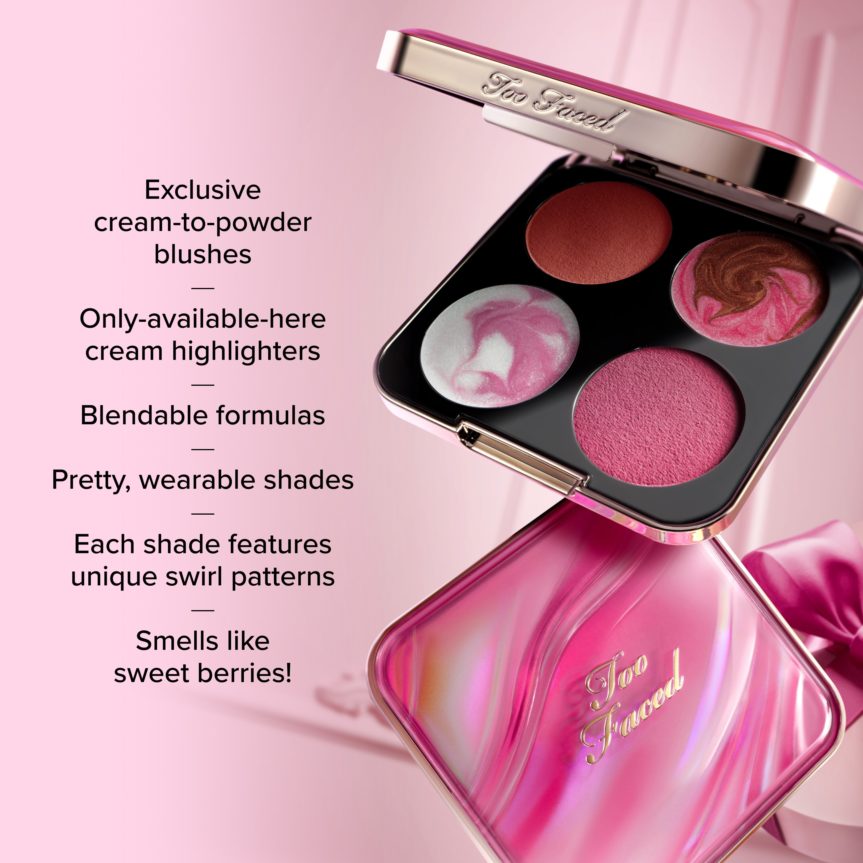 Daydreams Face Palette Holiday 2026, Daydreams — Blush Moodberry — Blush Bisous Glow — Highlighter Love Spark — Highlighter, NET WT. 0.38 OZ. / 11.0 g