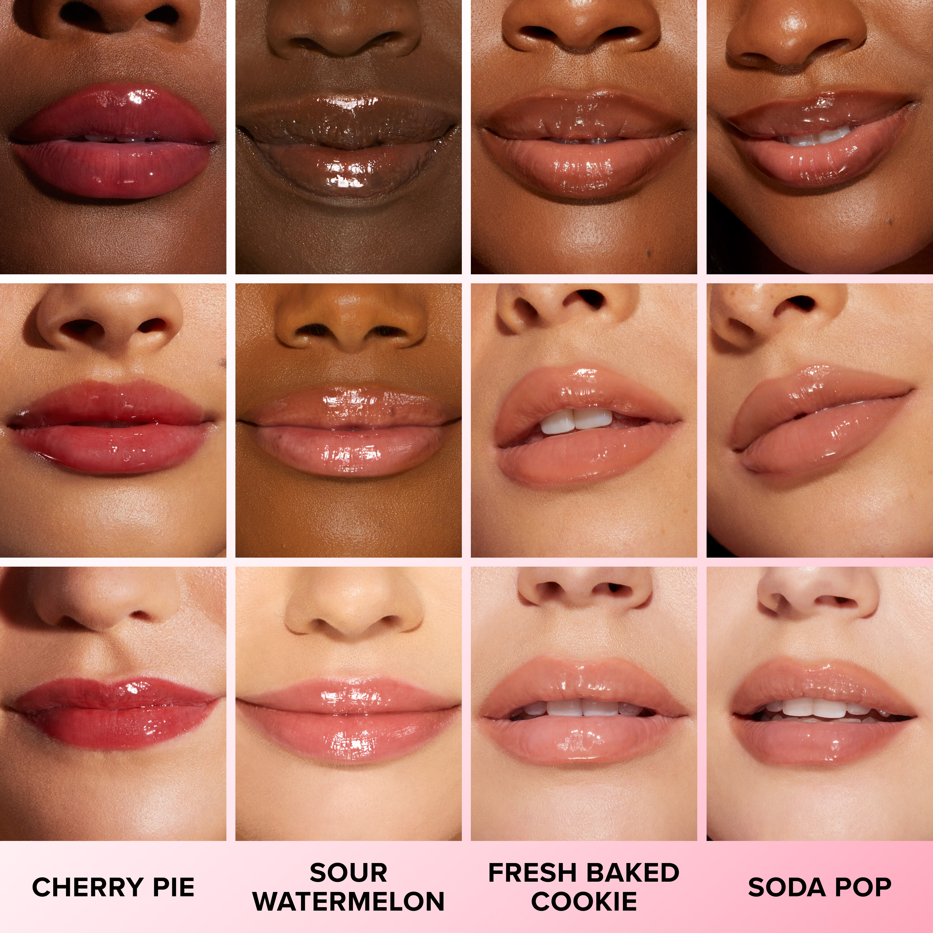 Kissing Jelly Lip Oil Gloss Collection Holiday 2026, Soda Pop — Warm Light Nude Fresh Baked Cookie — Medium Cocoa Nude Sour Watermelon — Electric Coral Red Cherry Pie — Cherry Red, 5ml (x4)