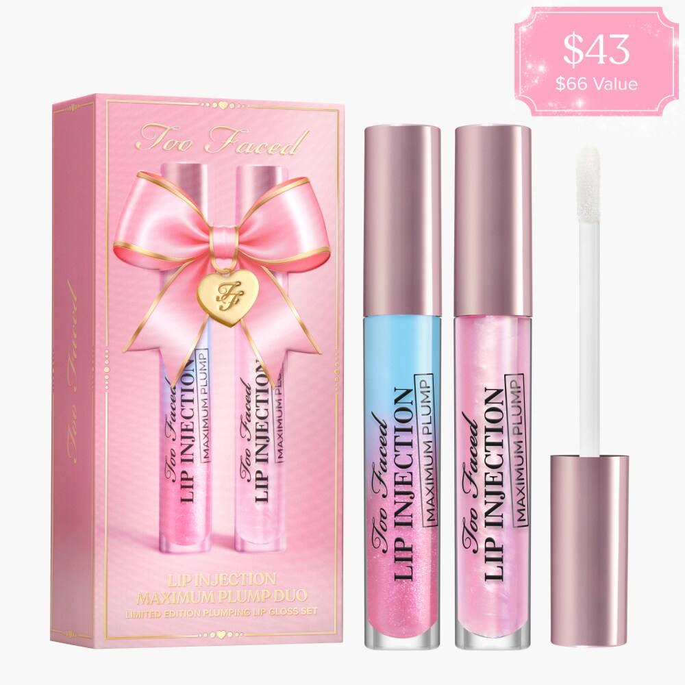 Lip Injection Maximum Plump Lip Gloss Duo Holiday 2026, Original — Clear Taffy Twist — Ombré Neon Pink Sparkle into Baby Blue, 10 g / 0.35 Oz